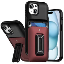 For iPhone 15 Case Thic Card Holder with Kickstand and Strap + 2 Tempered Glass
