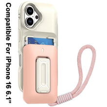For iPhone 16 6.1inch Case Card Holder with Kickstand and Strap + Tempered Glass