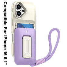 For iPhone 16 6.1inch Case Card Holder with Kickstand and Strap + Tempered Glass