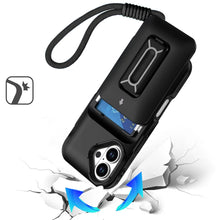 For iPhone 16 6.1inch Case Card Holder with Kickstand and Strap + Tempered Glass