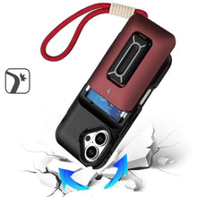 For iPhone 16 6.1inch Case Card Holder with Kickstand and Strap + Tempered Glass