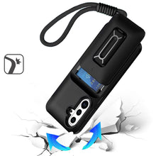 For Samsung S25 FE Case Card Holder with Kickstand and Strap + Tempered Glass