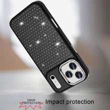 For iPhone 17 Pro Max Case Bling Faux Crystals Chrome Plated + Tempered Glass