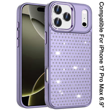 For iPhone 17 Pro Max Case Bling Faux Crystals Chrome Plated + Tempered Glass