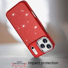 For iPhone 17 Pro Max Case Bling Faux Crystals Chrome Plated + Tempered Glass