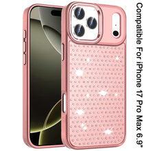 For iPhone 17 Pro Max Case Bling Faux Crystals Chrome Plated + Tempered Glass