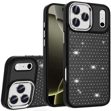 For iPhone 17 PRO Case Bling Faux Crystals Chrome Plated Cover + Tempered Glass