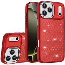For iPhone 17 PRO Case Bling Faux Crystals Chrome Plated Cover + Tempered Glass