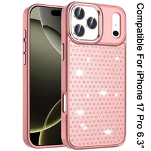 For iPhone 17 PRO Case Bling Faux Crystals Chrome Plated Cover + Tempered Glass