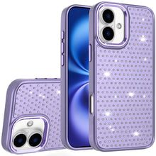 For iPhone 17 Case Bling Faux Crystals on Chrome Plated Cover + Tempered Glass