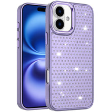 For iPhone 17 Case Bling Faux Crystals on Chrome Plated Cover + Tempered Glass