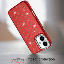 For iPhone 17 Case Bling Faux Crystals on Chrome Plated Cover + Tempered Glass