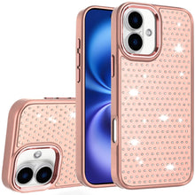 For iPhone 17 Case Bling Faux Crystals on Chrome Plated Cover + Tempered Glass