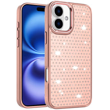 For iPhone 17 Case Bling Faux Crystals on Chrome Plated Cover + Tempered Glass