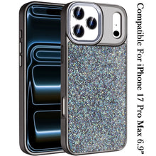 For iPhone 17 Pro Max Case Full Crystal Bling Metallic Buttons + Tempered Glass