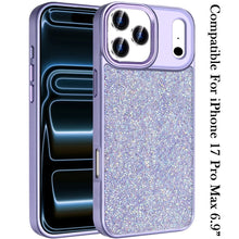 For iPhone 17 Pro Max Case Full Crystal Bling Metallic Buttons + Tempered Glass