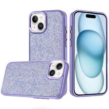 For iPhone 15 Case Full Shimmer Crystal Bling Metallic Buttons +2 Tempered Glass