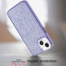 For iPhone 15 Case Full Shimmer Crystal Bling Metallic Buttons +2 Tempered Glass