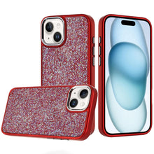 For iPhone 15 Case Full Shimmer Crystal Bling Metallic Buttons +2 Tempered Glass