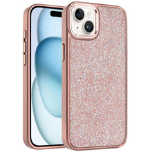 For iPhone 15 Case Full Shimmer Crystal Bling Metallic Buttons +2 Tempered Glass