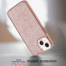 For iPhone 15 Case Full Shimmer Crystal Bling Metallic Buttons +2 Tempered Glass