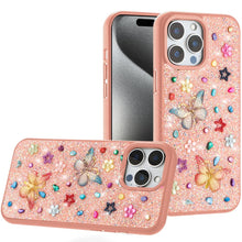 For iPhone 15 Pro Max Case Butterfly 3D Jewel Glitter Cover + 2 Tempered Glass