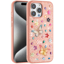 For iPhone 15 Pro Max Case Butterfly 3D Jewel Glitter Cover + 2 Tempered Glass