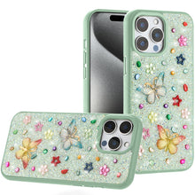 For iPhone 15 Pro Max Case Butterfly 3D Jewel Glitter Cover + 2 Tempered Glass