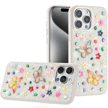 For iPhone 15 Pro Max Case Butterfly 3D Jewel Glitter Cover + 2 Tempered Glass