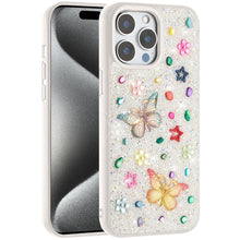 For iPhone 15 Pro Max Case Butterfly 3D Jewel Glitter Cover + 2 Tempered Glass