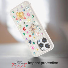For iPhone 15 Pro Max Case Butterfly 3D Jewel Glitter Cover + 2 Tempered Glass