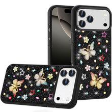 For iPhone 17 Pro Max Case Butterfly 3D Jewel Glitter Bling + Tempered Glass