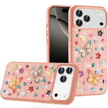 For iPhone 17 Pro Max Case Butterfly 3D Jewel Glitter Bling + Tempered Glass