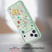 For iPhone 17 Pro Max Case Butterfly 3D Jewel Glitter Bling + Tempered Glass