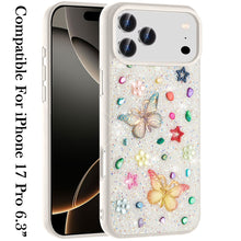 For iPhone 17 PRO Case Butterfly 3D Jewel Glitter Bling Cover + Tempered Glass