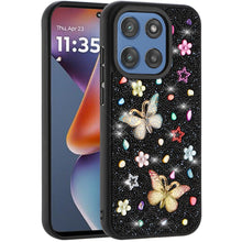 For Moto G 2025 Case Butterfly 3D Jewel Glitter Bling Cover + Tempered Glass