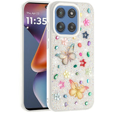 For Moto G 2025 Case Butterfly 3D Jewel Glitter Bling Cover + Tempered Glass
