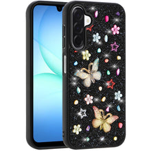 For Samsung A17 5G Case Butterfly 3D Jewel Glitter Bling Cover + Tempered Glass