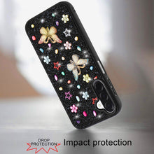 For Samsung A17 5G Case Butterfly 3D Jewel Glitter Bling Cover + Tempered Glass