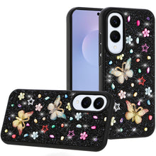 For Samsung S25 Edge Case Butterfly 3D Jewel Glitter Bling Cover +Tempered Glass