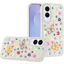 For Samsung S25 Edge Case Butterfly 3D Jewel Glitter Bling Cover +Tempered Glass