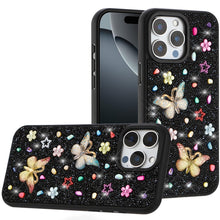For iPhone 16 PRO MAX Case Butterfly 3D Jewel Glitter Bling + Tempered Glass
