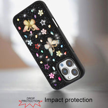 For iPhone 16 PRO MAX Case Butterfly 3D Jewel Glitter Bling + Tempered Glass