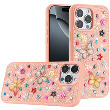 For iPhone 16 PRO MAX Case Butterfly 3D Jewel Glitter Bling + Tempered Glass