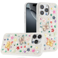 For iPhone 16 PRO MAX Case Butterfly 3D Jewel Glitter Bling + Tempered Glass