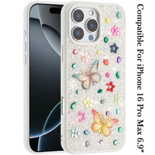 For iPhone 16 PRO MAX Case Butterfly 3D Jewel Glitter Bling + Tempered Glass