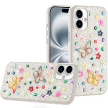 For iPhone 16 Plus 6.7in Case Butterfly 3D Jewel Glitter Bling + Tempered Glass