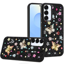 For Samsung S25/S24 Case Butterfly 3D Jewel Glitter Bling Cover + Tempered Glass