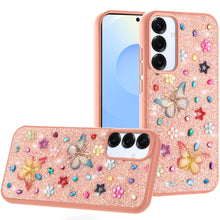 For Samsung S25/S24 Case Butterfly 3D Jewel Glitter Bling Cover + Tempered Glass