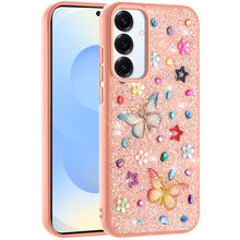 For Samsung S25/S24 Case Butterfly 3D Jewel Glitter Bling Cover + Tempered Glass